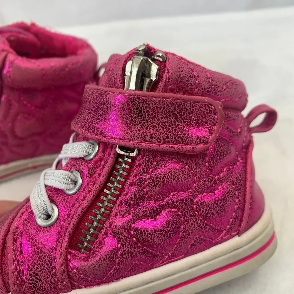 Garanimals Toddler Girls Sz 3 Metallic Hot Pink Shimmer Quilted Heart High Tops